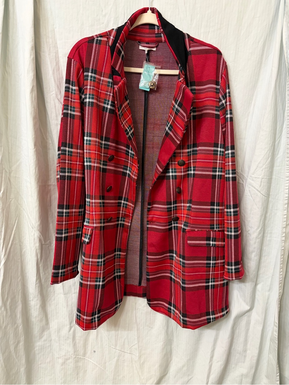 Maurices Red Plaid Double-Breasted Blazer